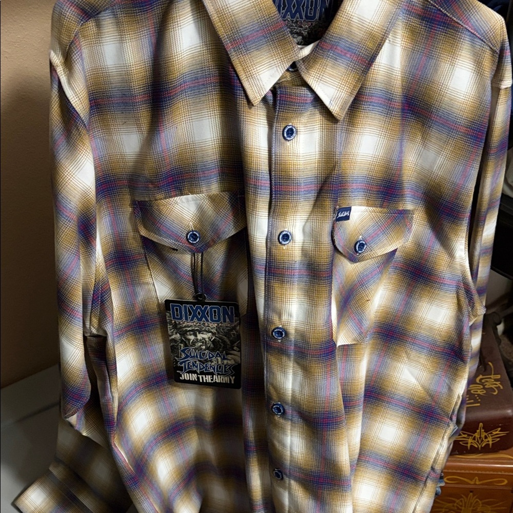 DIXXON Men's Plaid Shirt - Tan and Blue